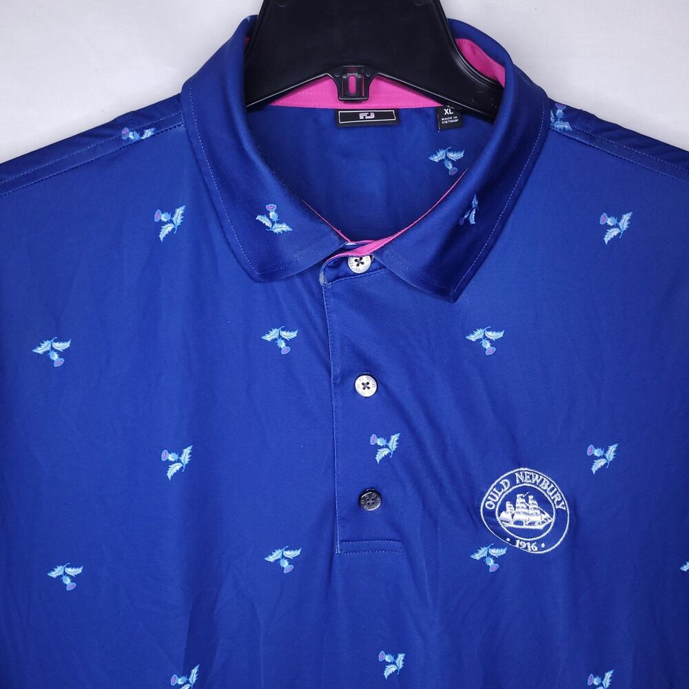 Footjoy Polo Shirt Mens XL Blue Floral Golf Performance Ould Newbury